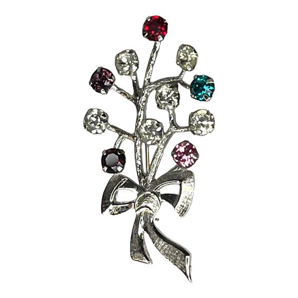 VTG Sterling TK BROOCH Pin / Pendant 925 Silver Multi Color Rhinestones Bouquet - Picture 1 of 4
